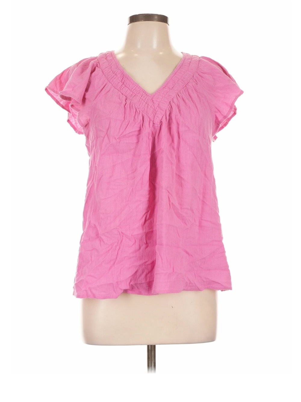 LUCKY BRAND Size Medium Pink Cotton Gauze Flutter Sleeve V-Neck Blouse Top Sz M